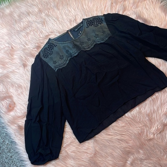 Zara Woman Black Faux Leather Blouse‎ Size Small - Picture 2 of 7